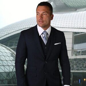 Mens 2 Button Modern Fit Vested Pick Stich Suit in Navy Blue